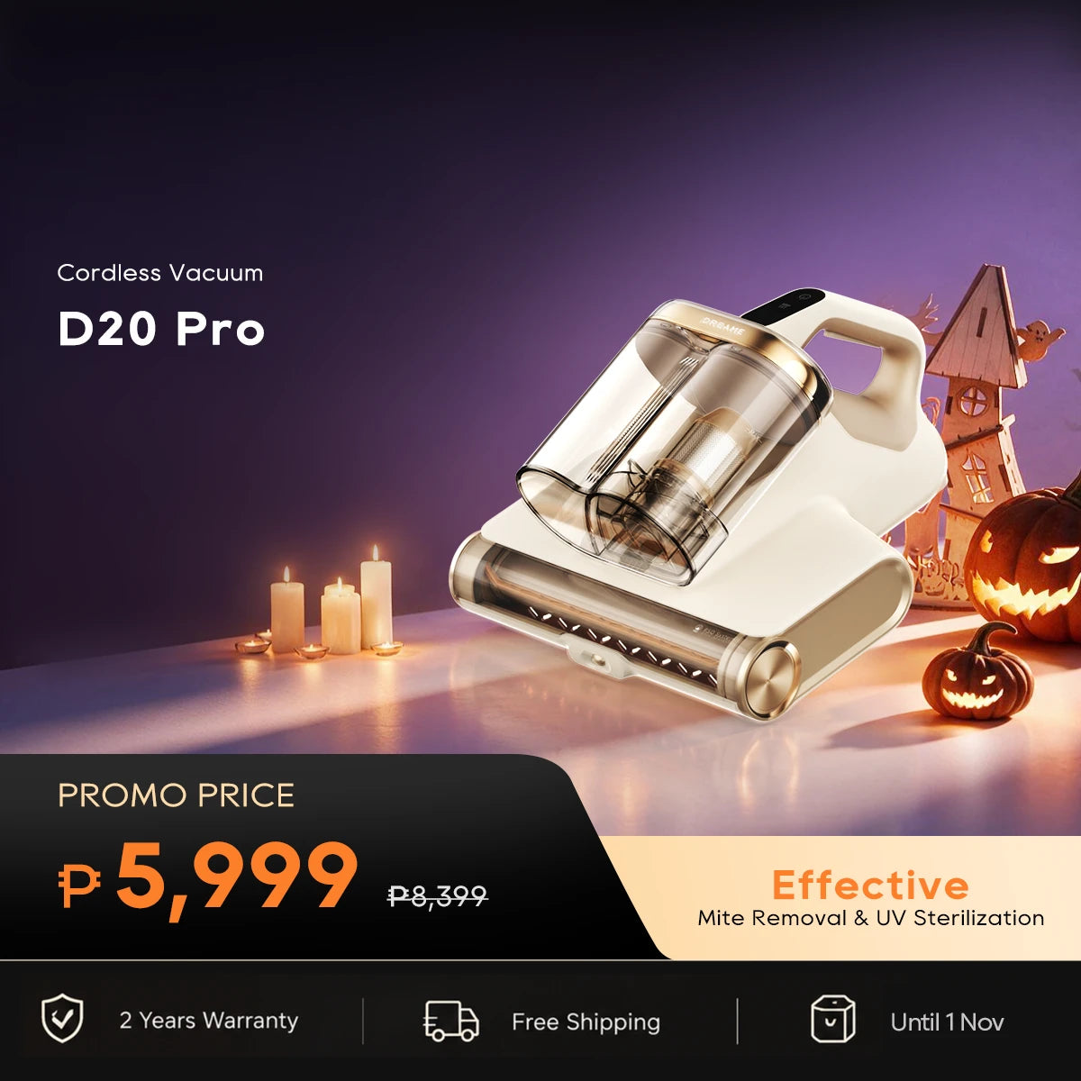 Dreame D20 Pro Dust Mite Vacuum Cleaner High Suction Hot Air UV Sterilization Mattress Cleaner