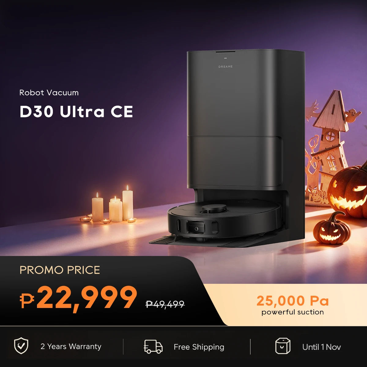 Dreame D30 Ultra CE Robot Vacuum Cleaner with 25kPa Strong Suction, Auto Cleaning, Heated Air Mop Cleaning & Hot Air Dry