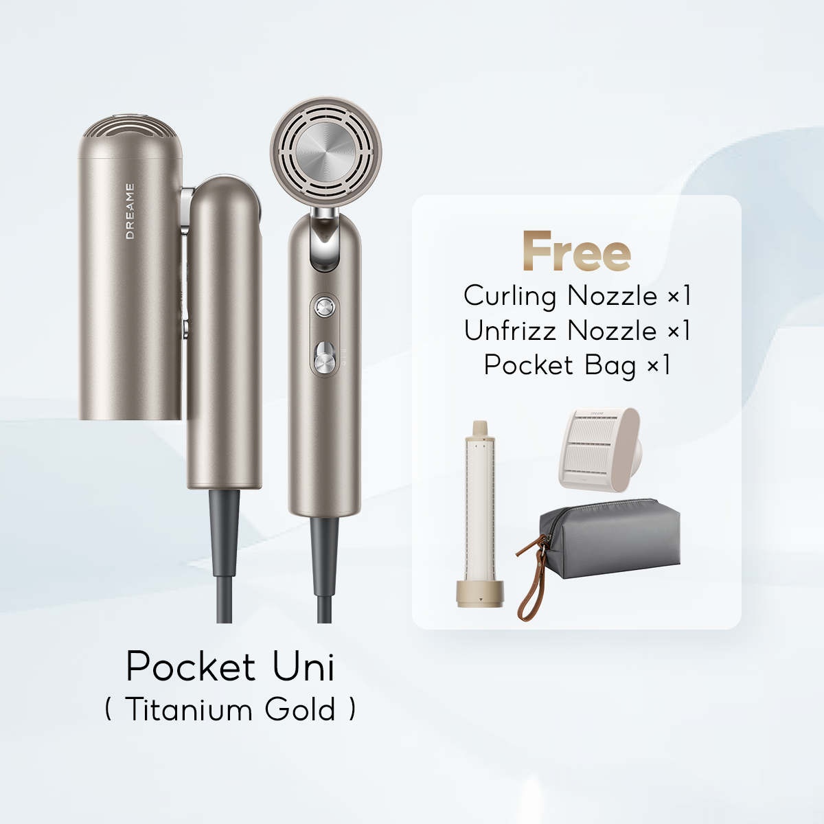 Dreame Pocket Uni All-in-One Ionic Hair Dryer Fast Drying Foldable Lightweight Quiet
