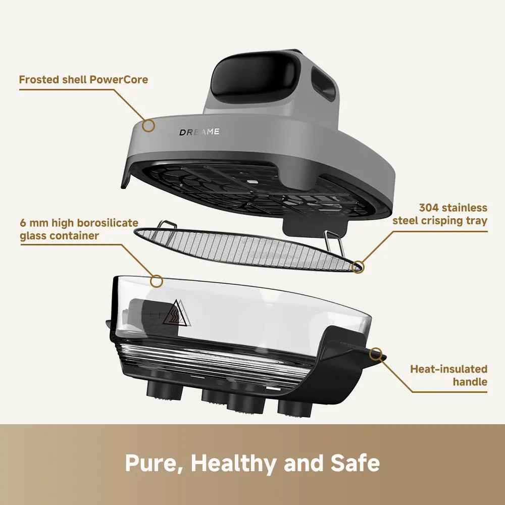 Dreame PT60 5 in 1 Glass Air Fryer 360° Panoramic Viewing Portable Healthy Hot Air Cooking