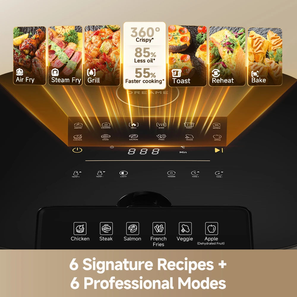 Dreame AF30 air fryer with 6 signature recipes and 6 professional cooking modes for flexible meal options