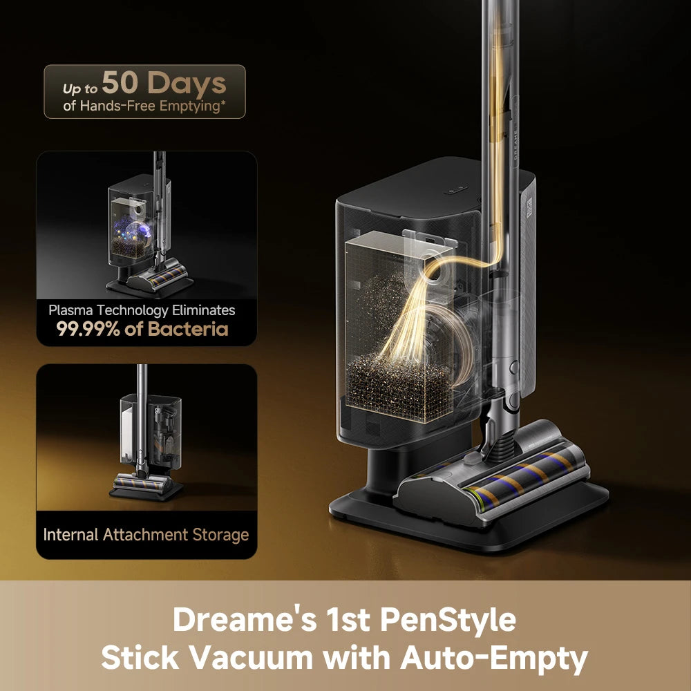 auto empty vacuum base station with hands free dust collection
