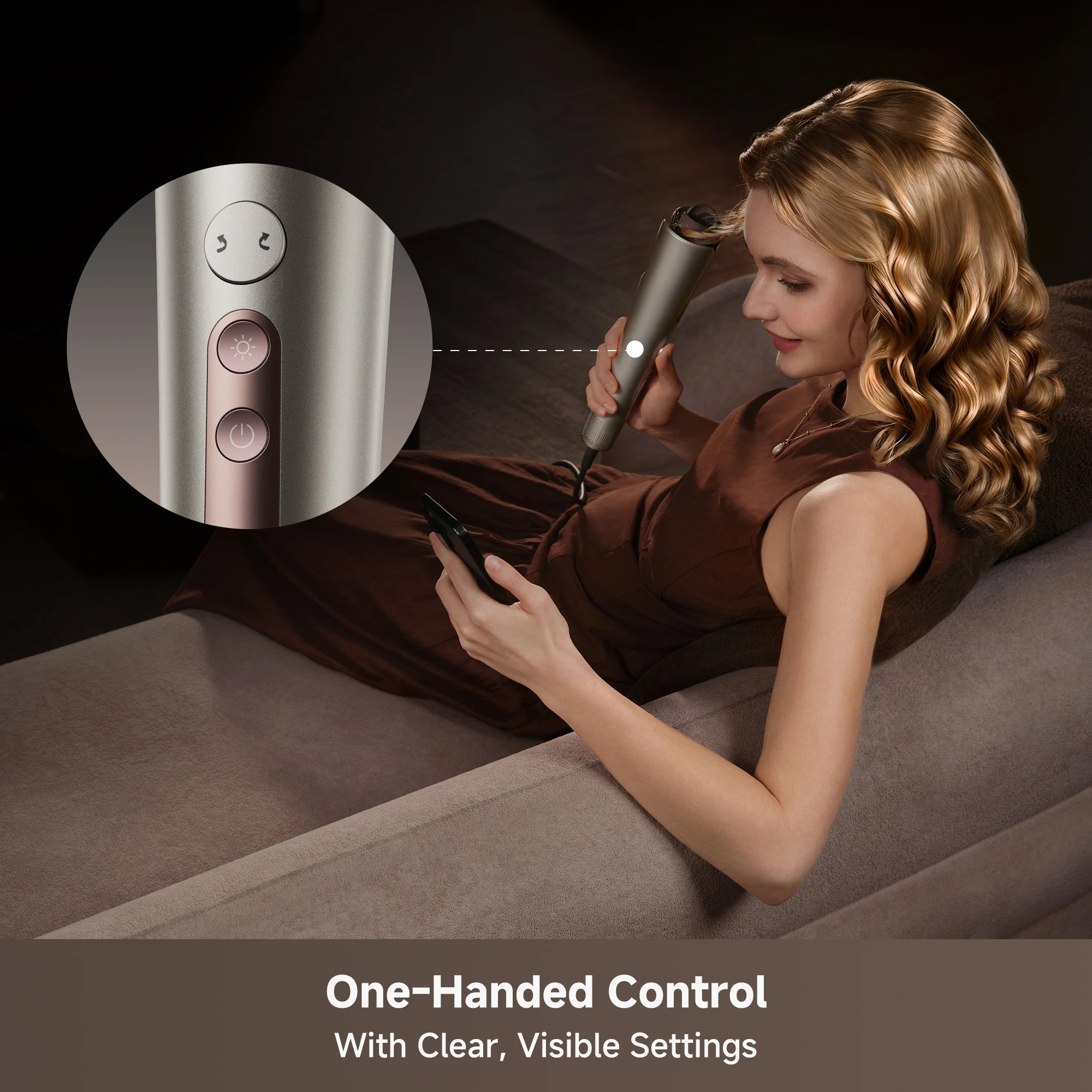 Dreame Air Auto hair styler featuring one-handed control with clear settings for convenient operation