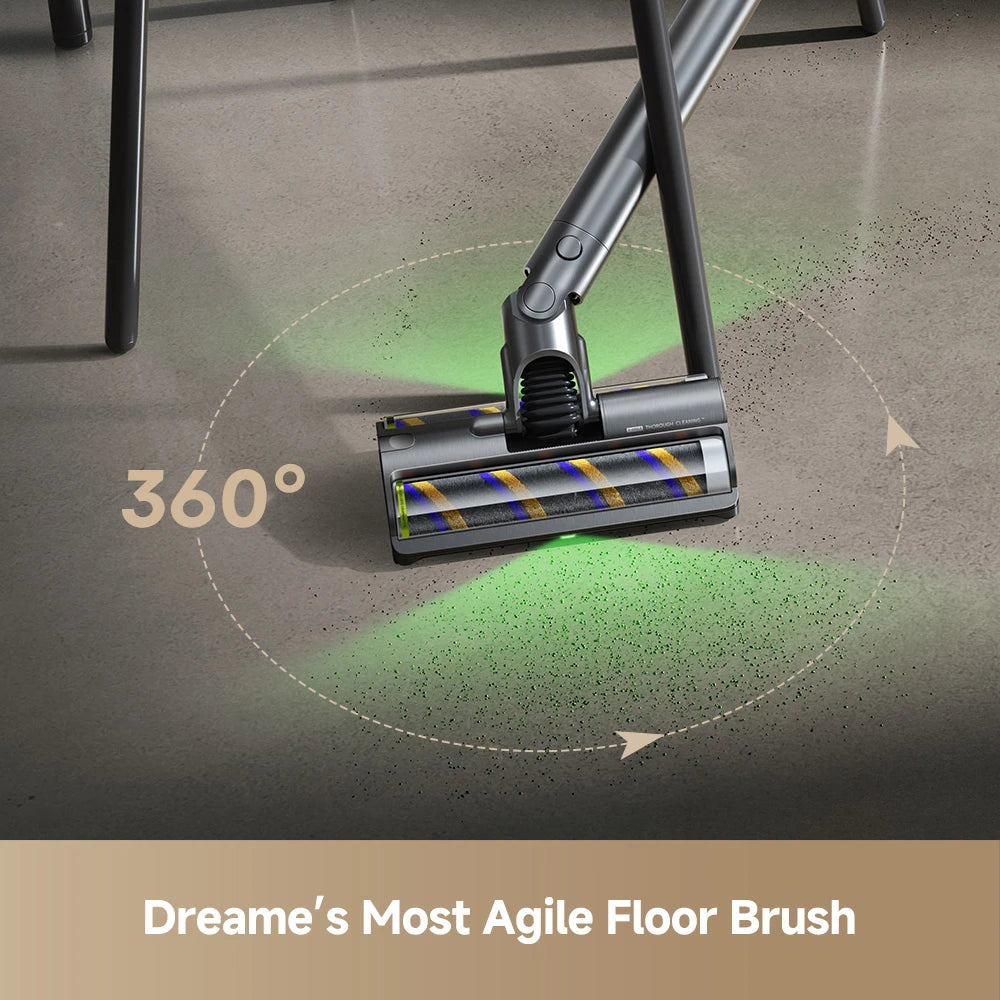 agile floor brush easily maneuvers around furniture and tight spaces