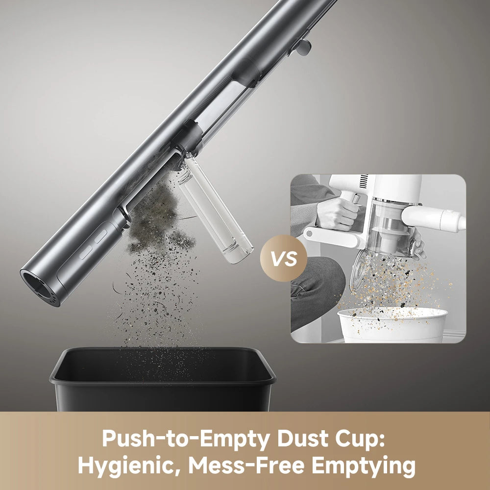 hygienic push to empty dust cup for cleaner and mess free disposal