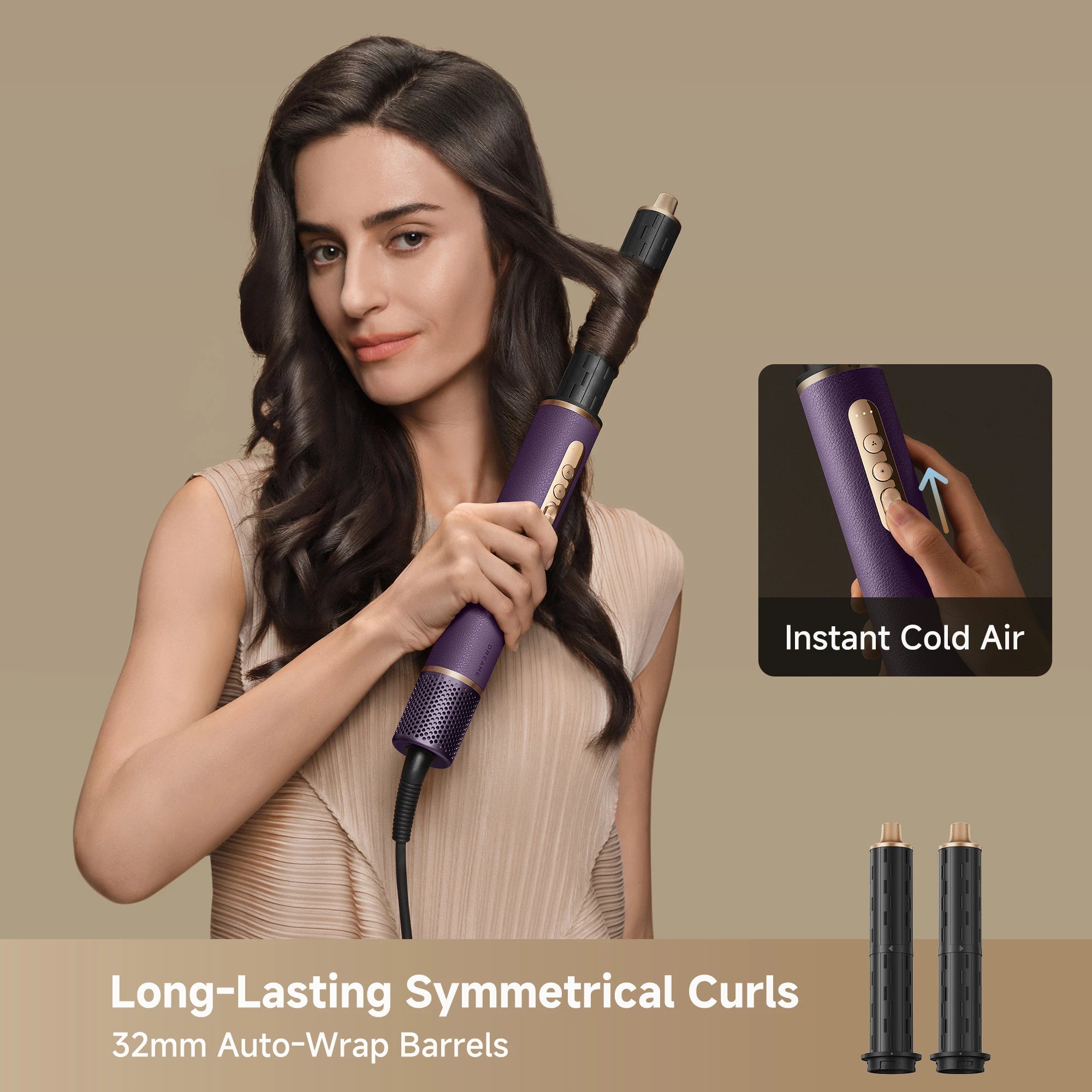 Dreame AirStyle Pro hair styler with 32mm auto-wrap barrel attachment for creating curls and waves