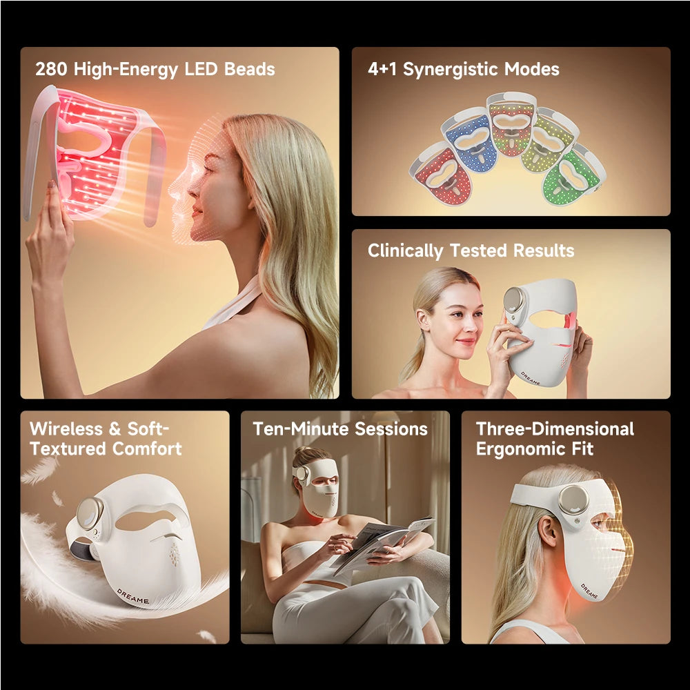 Dreame Chrona light therapy device showcasing its key skincare features and advanced light care technology
