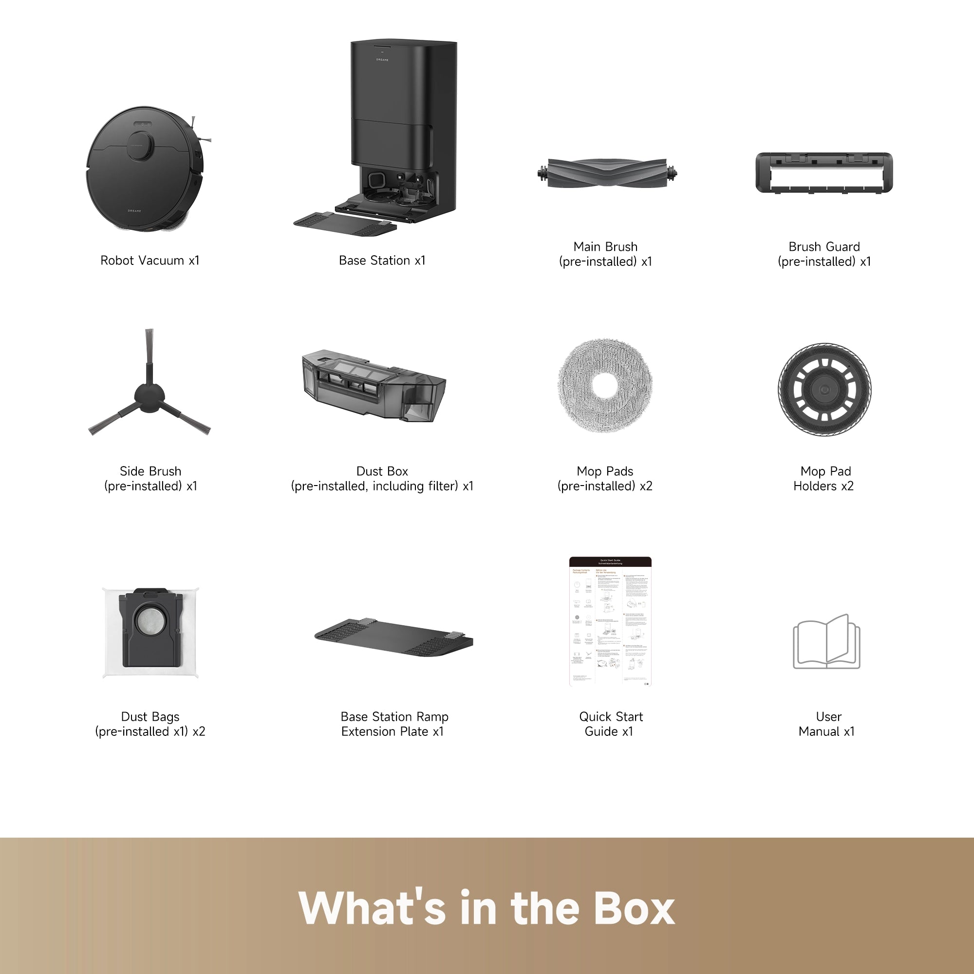 robot vacuum package includes docking station brushes and cleaning accessories