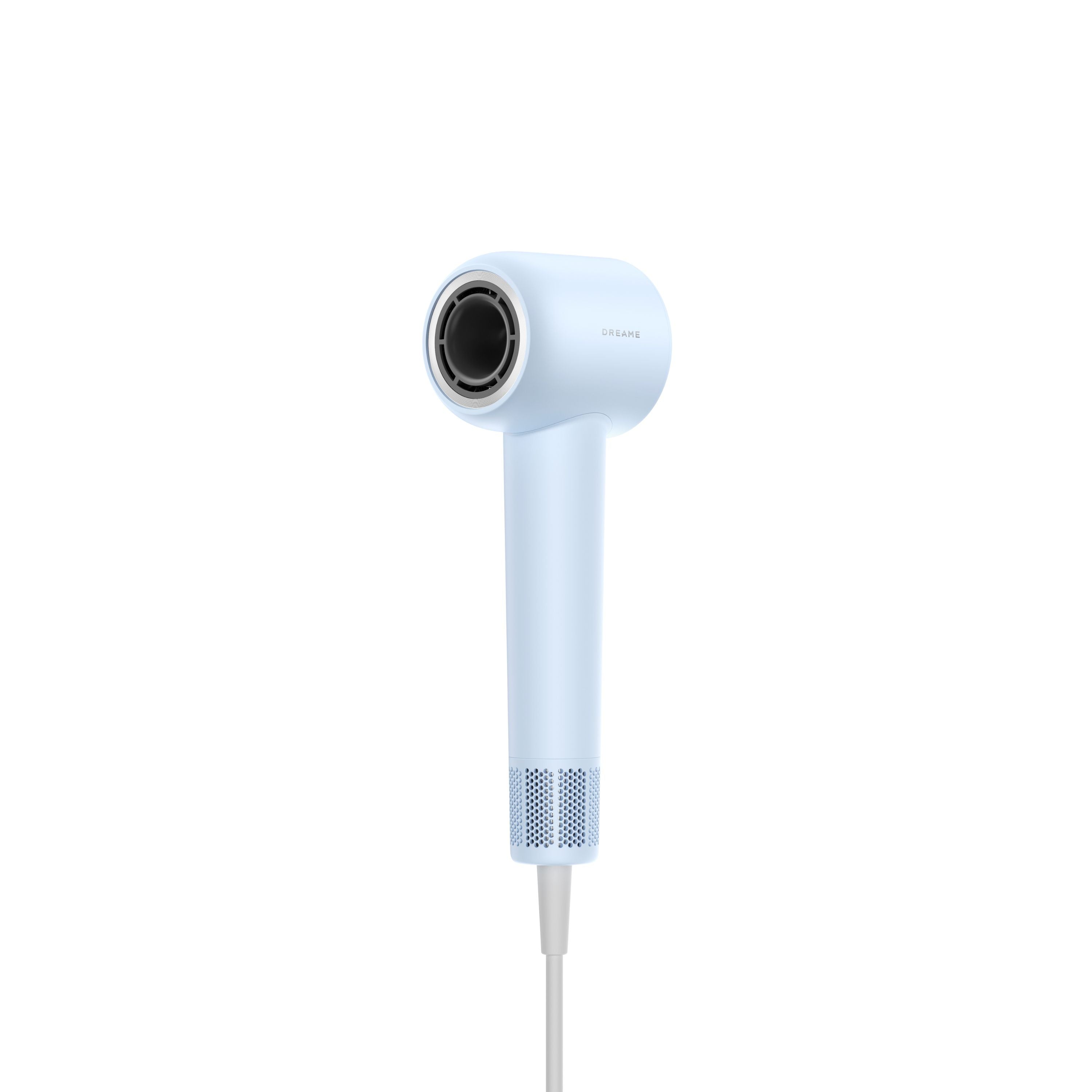 Dreame Gleam hair dryer in blue, clean white background, showcasing elegant finish.