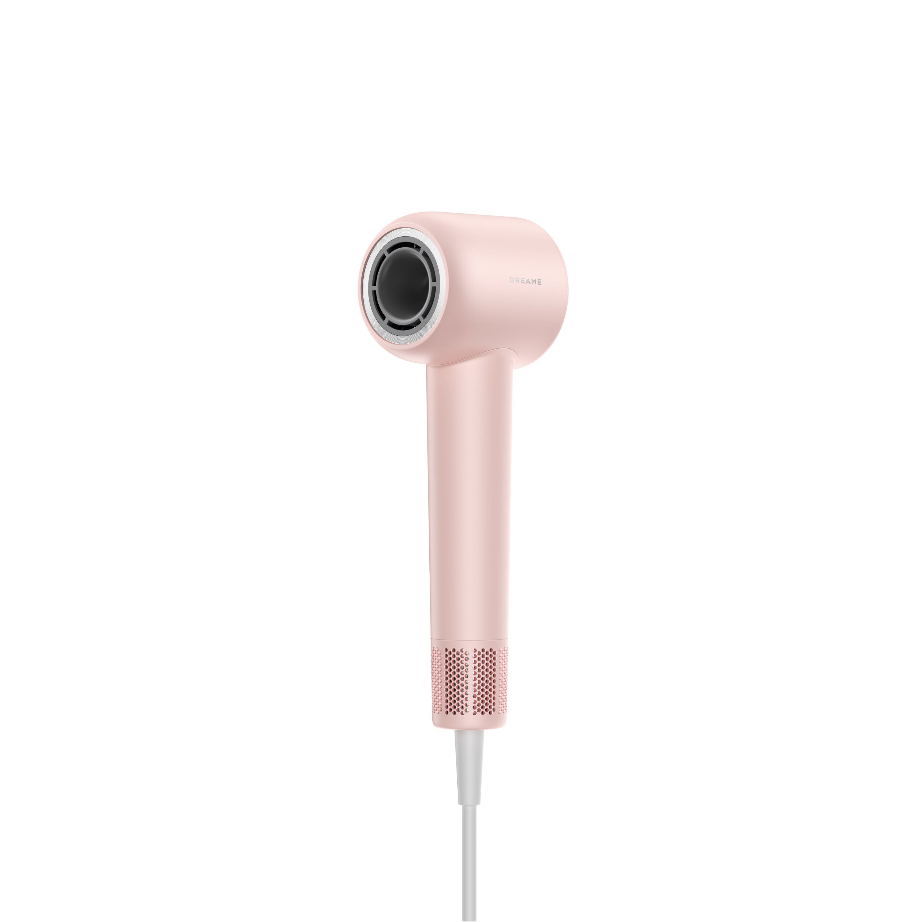 Dreame Gleam hair dryer in pink, isolated on white background, sleek ergonomic design.