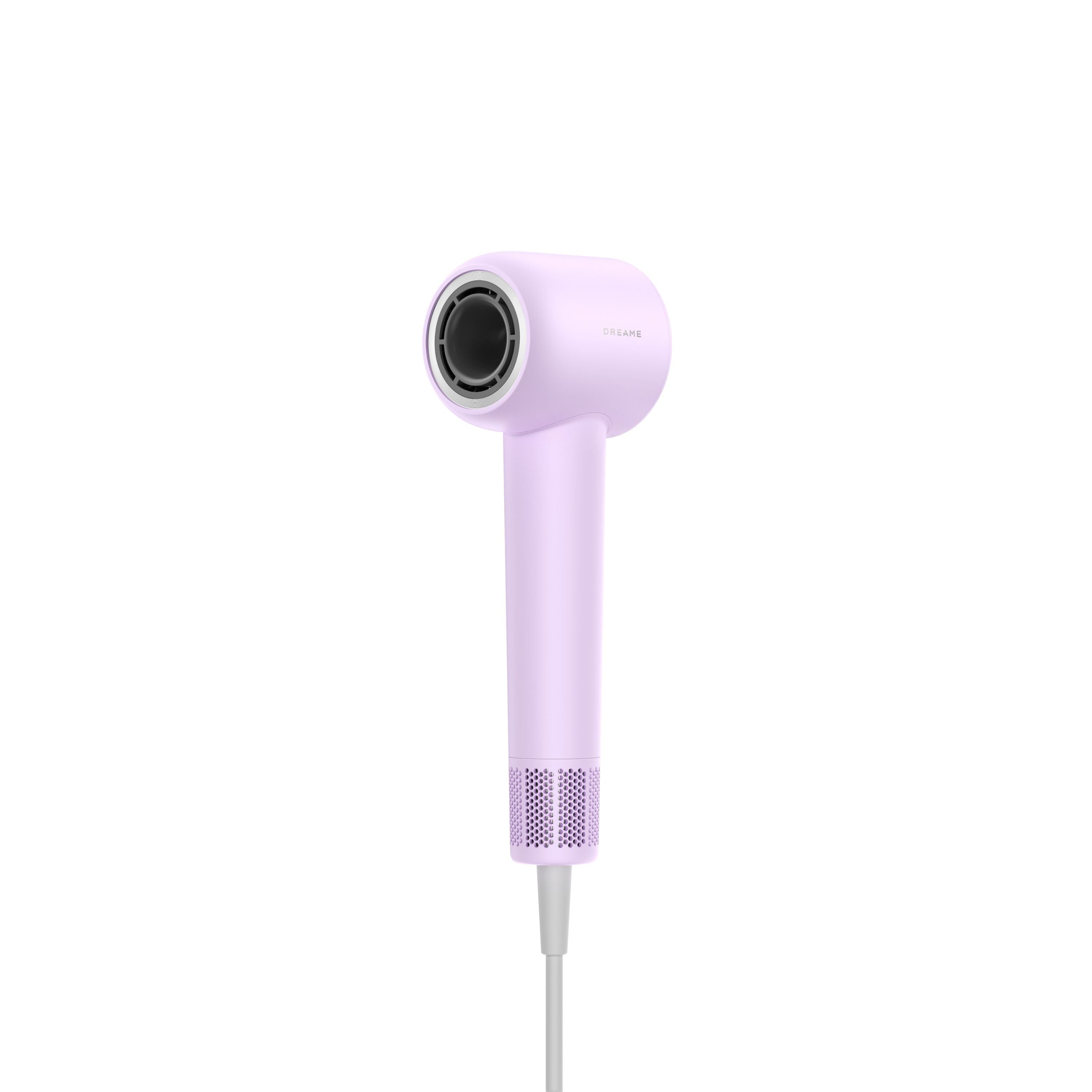 Dreame Gleam hair dryer in purple, studio photography on white background, modern styling.