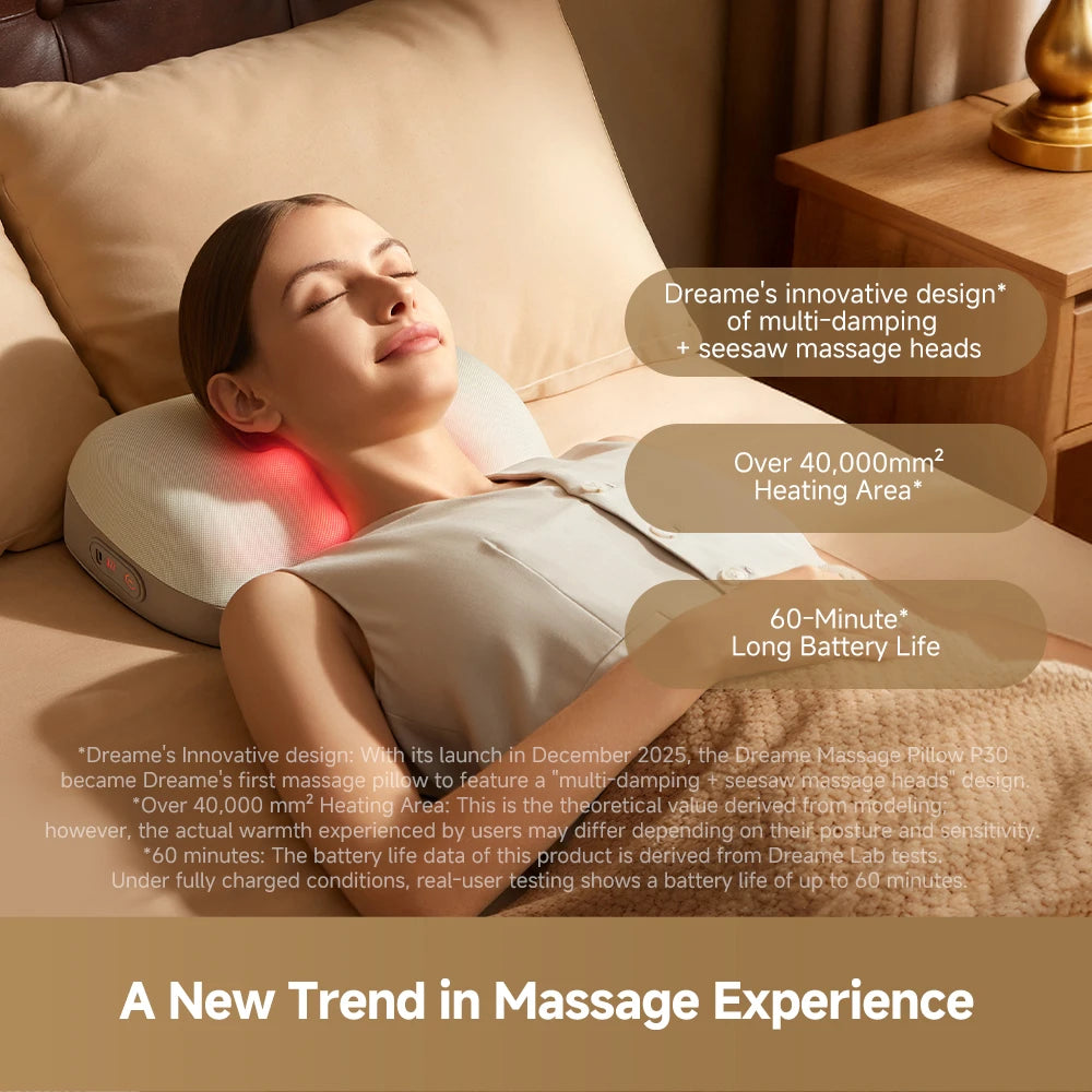 Dreame P30 massage pillow delivering a modern and comfortable massage experience in a home setting