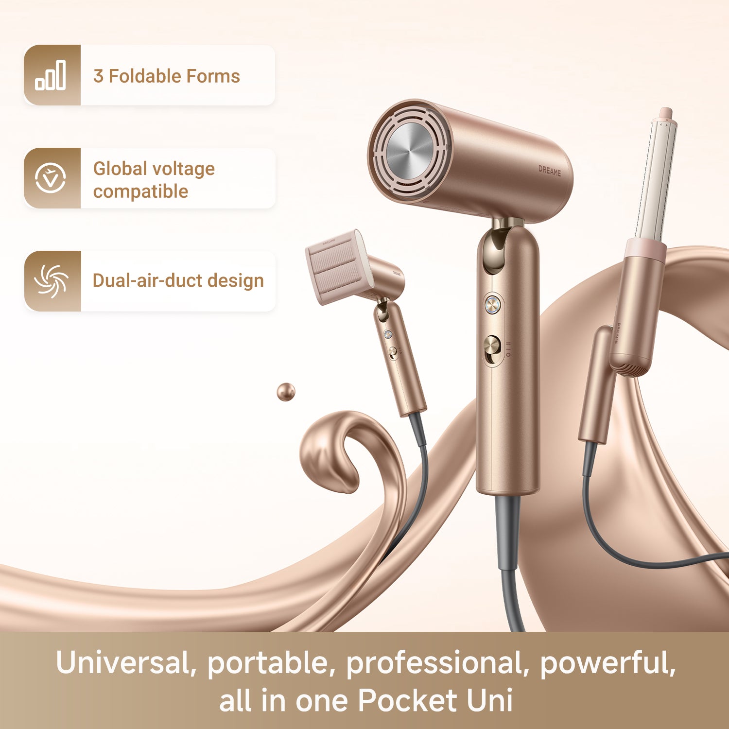 portable hair dryer with fast drying and versatile styling attachments