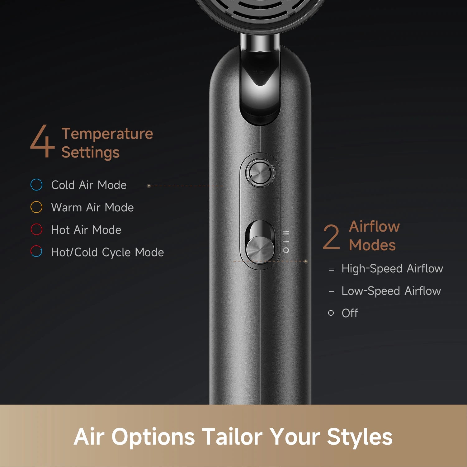 hair dryer with multiple heat and speed settings for different styles