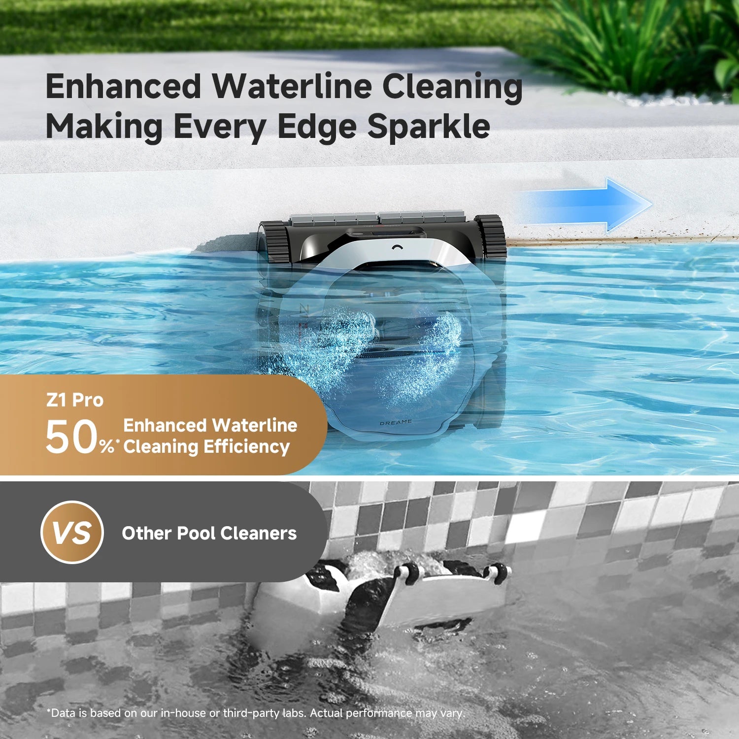 Dreame Pool Cleaner Z1 Pro delivering enhanced waterline cleaning performance for sparkling pool walls and edges