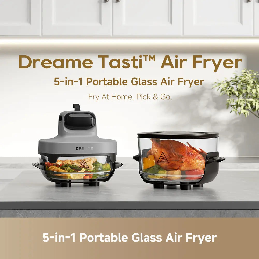 5 in 1 glass air fryer for frying roasting baking and reheating