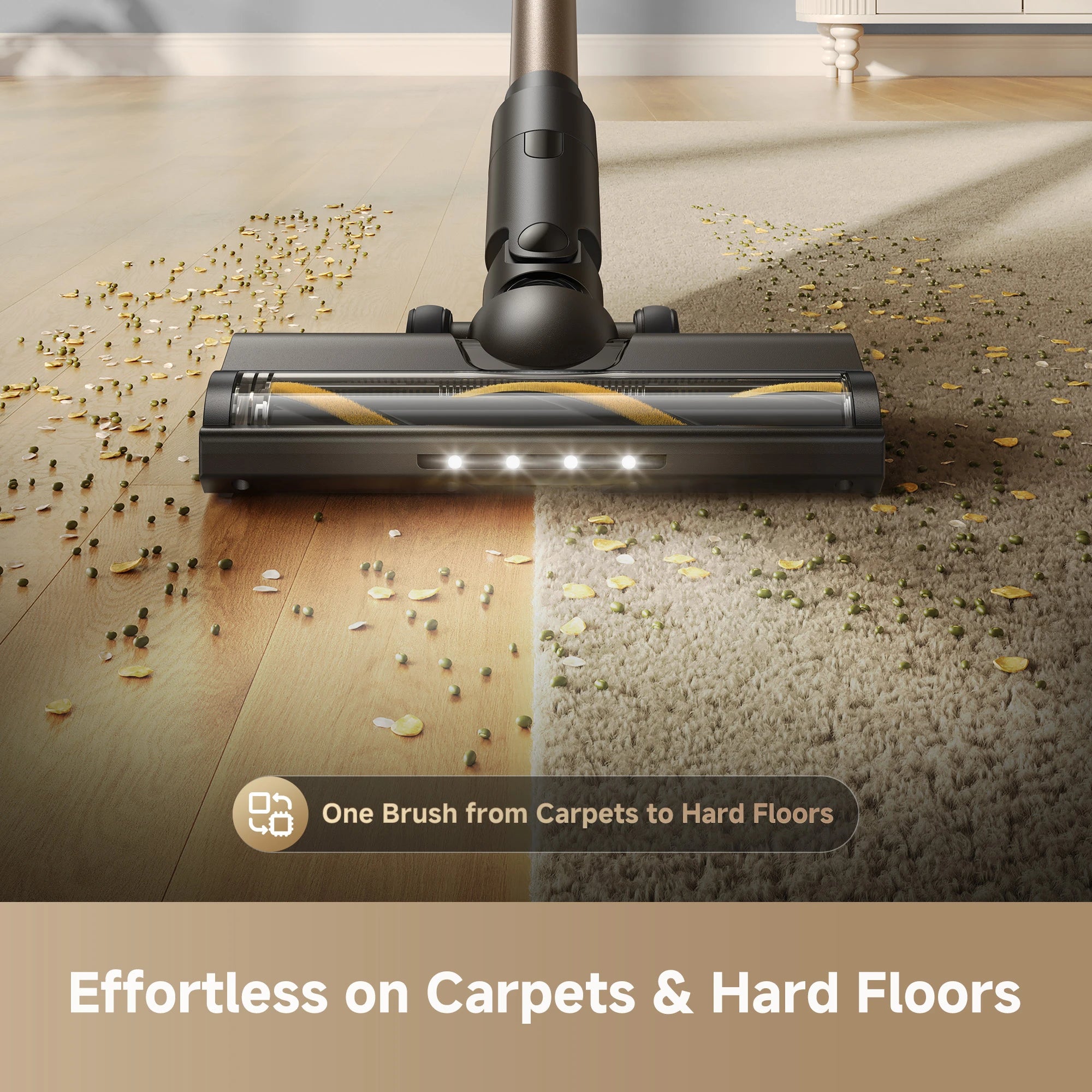 cordless vacuum works smoothly on carpets and hard floors