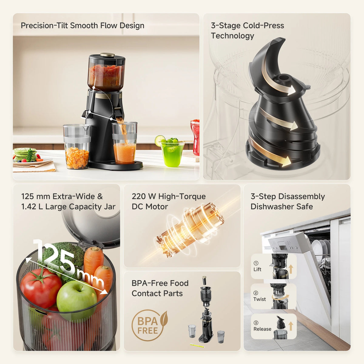 Dreame SJ30 Cold Press Juicer 130mm Wide Chute for Whole Fruits