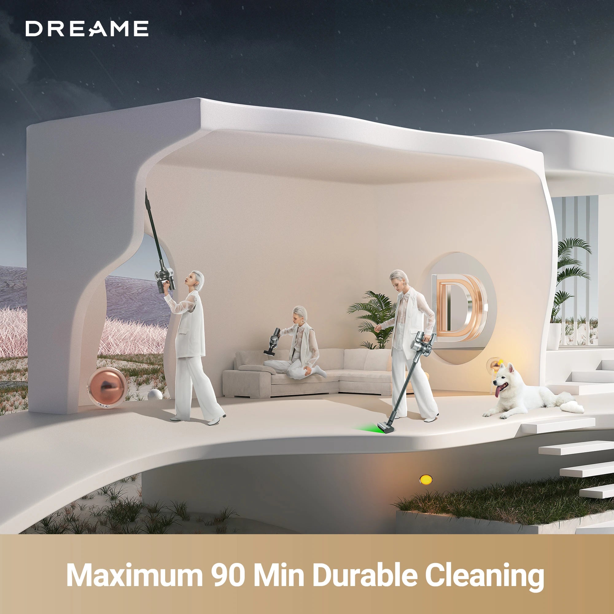 cordless vacuum cleaner with up to 90 minutes runtime for large spaces