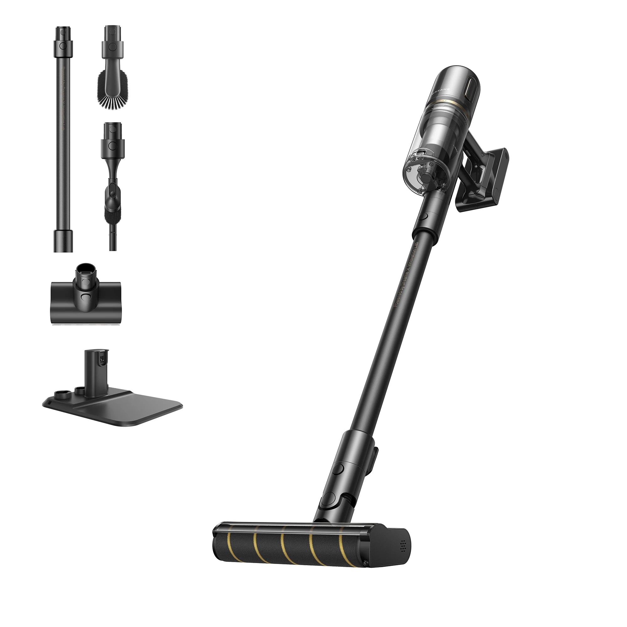Dreame V50 Pro cordless stick vacuum cleaner with full attachments on clean background