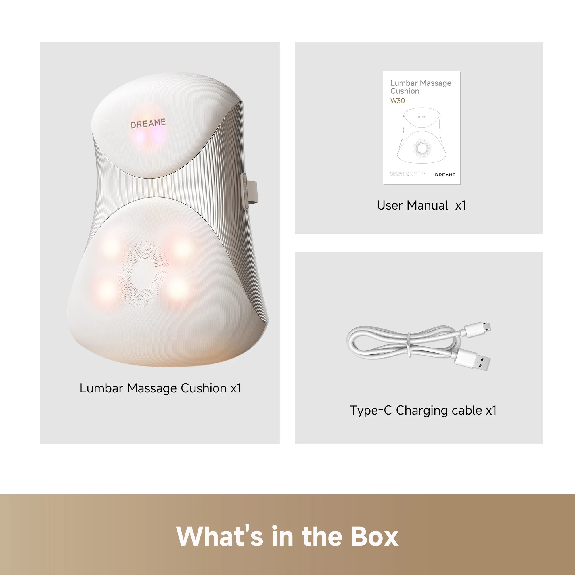 Dreame W30 back massager package contents showing included accessories and product components