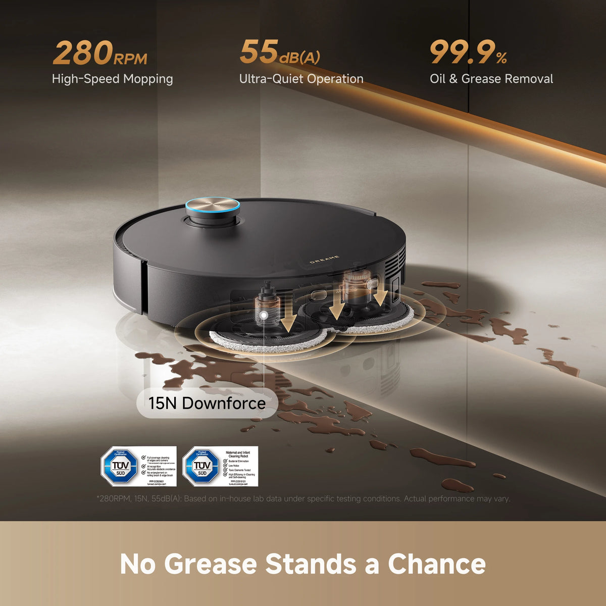 Dreame X60 Ultra Extreme robot vacuum featuring an advanced mopping system for powerful grease and stain removal