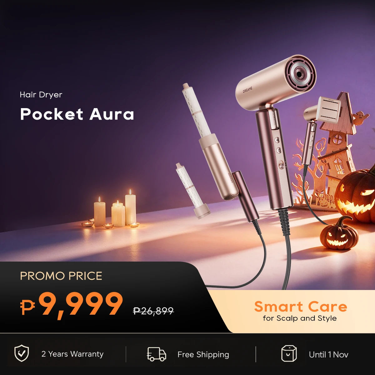 Dreame Pocket Aura Travel Hair Dryer & Styler | Dual Voltage Fast Drying Hair Care