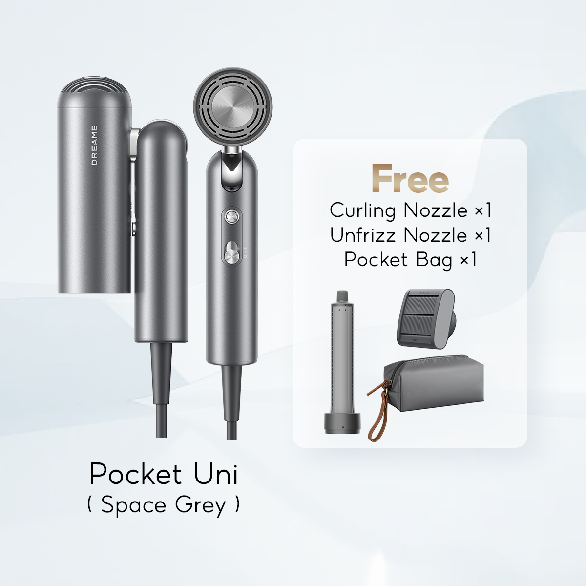 Dreame Pocket Uni All-in-One Ionic Hair Dryer Fast Drying Foldable Lightweight Quiet