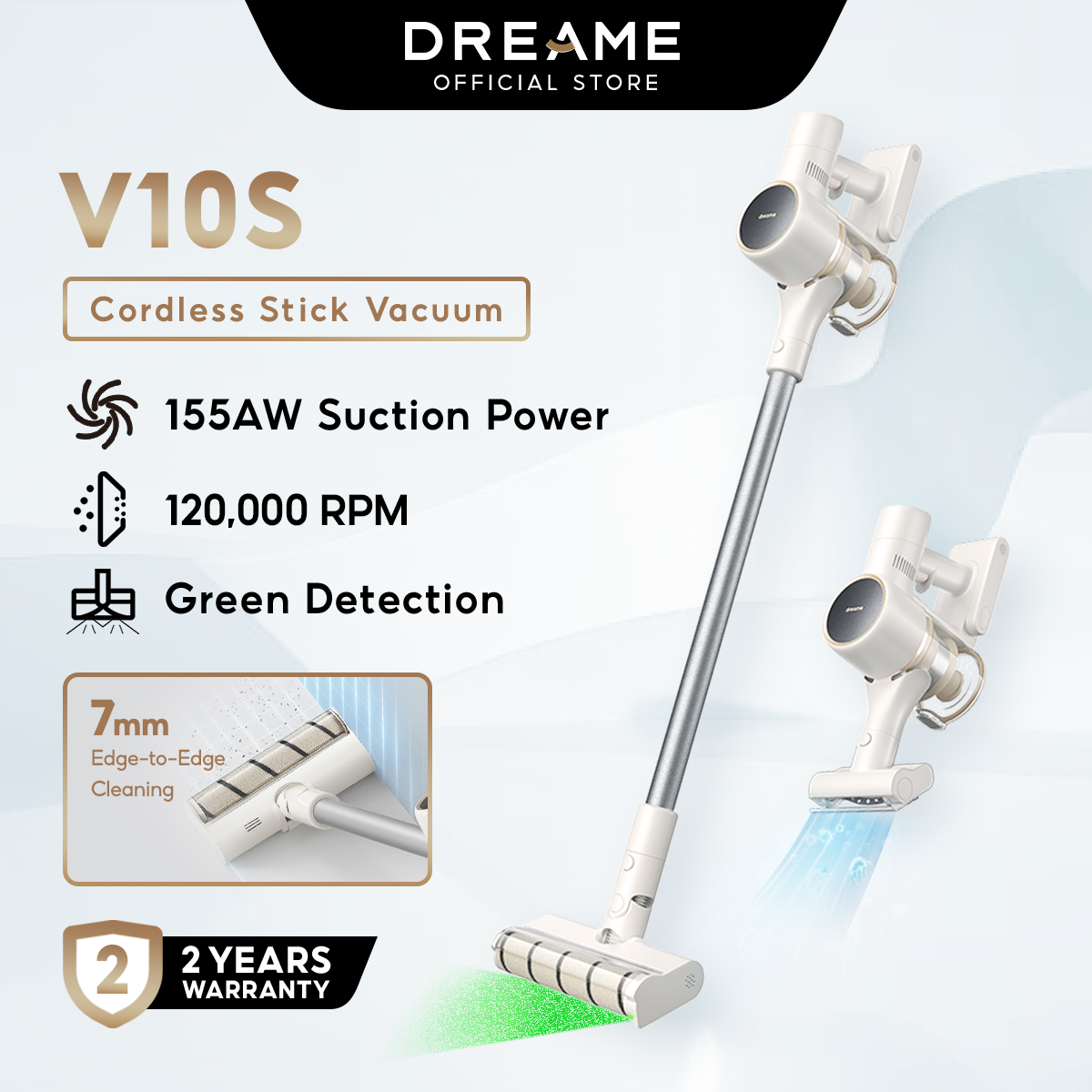 Dreame V10S Cordless Stick Vacuum Cleaner 20kPa Suction Lightweight Green Detection Pet Hair Vacuum