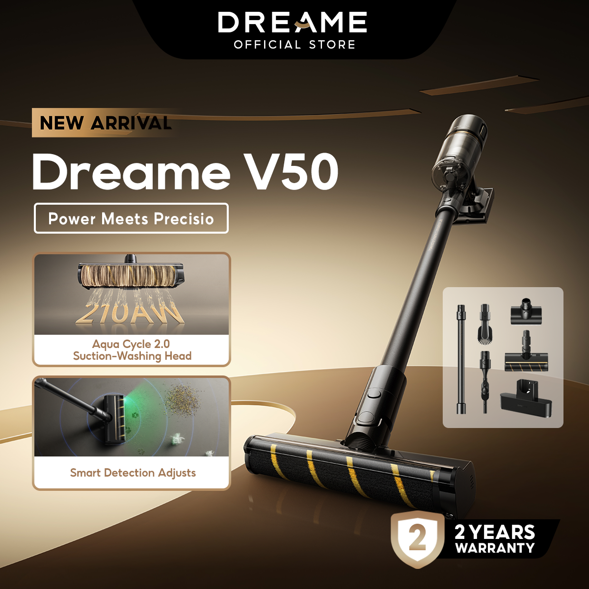 Dreame V50 Cordless Stick Vacuum Cleaner 210AW Strong Suction, 60min Runtime, Lightweight