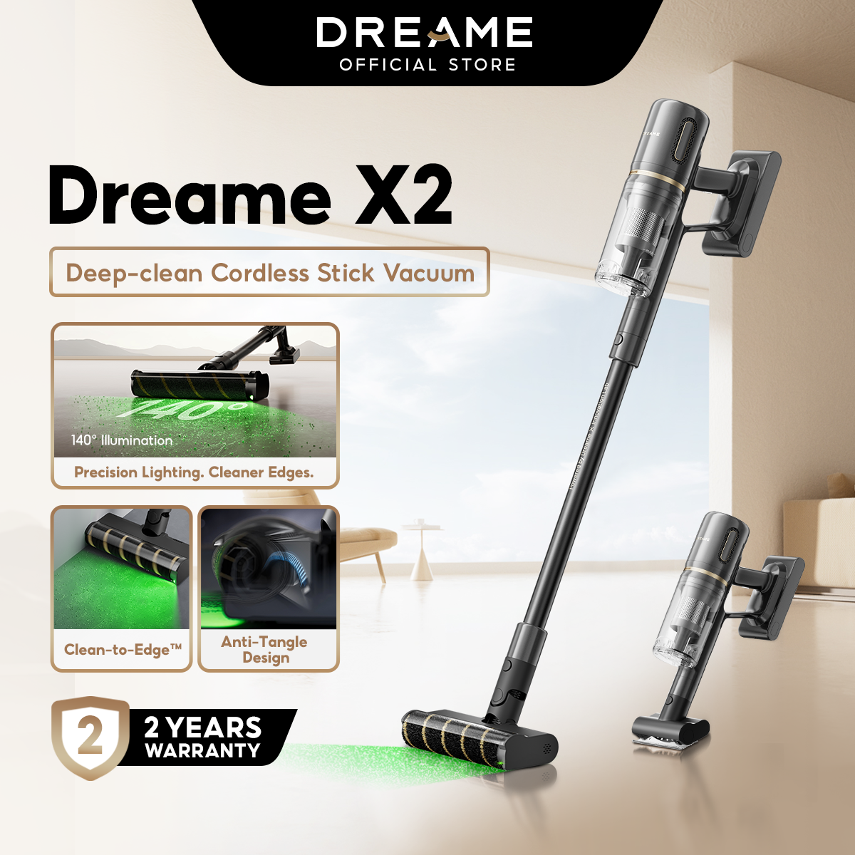 Dreame X2 Cordless Vacuum 180AW Suction | 1.5kg Ultra-Light | 90min Runtime | Anti-Mite