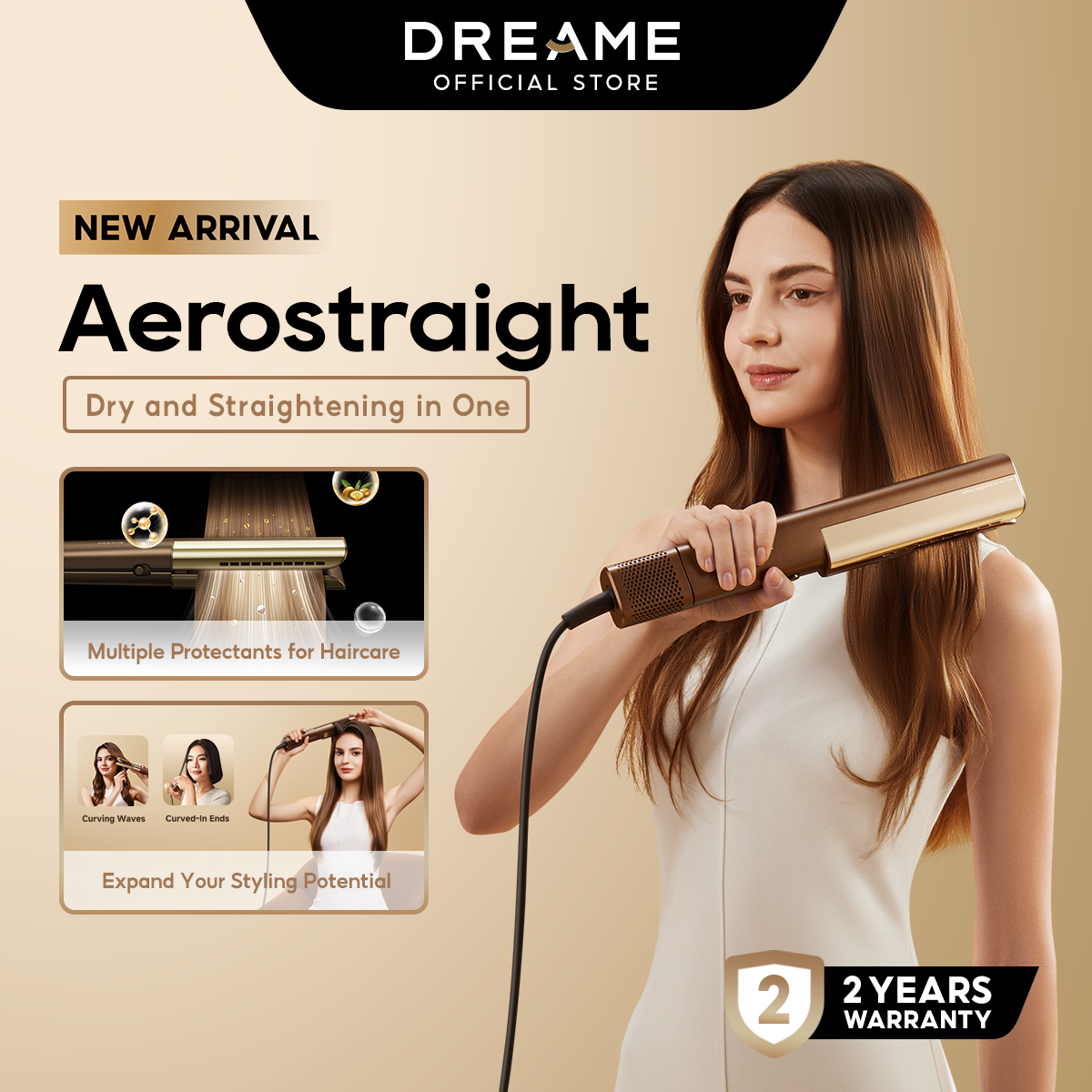 Dreame Aero Straight Air Hair Straightener Smart Display, SenseIQ, Triple HairCare Protect
