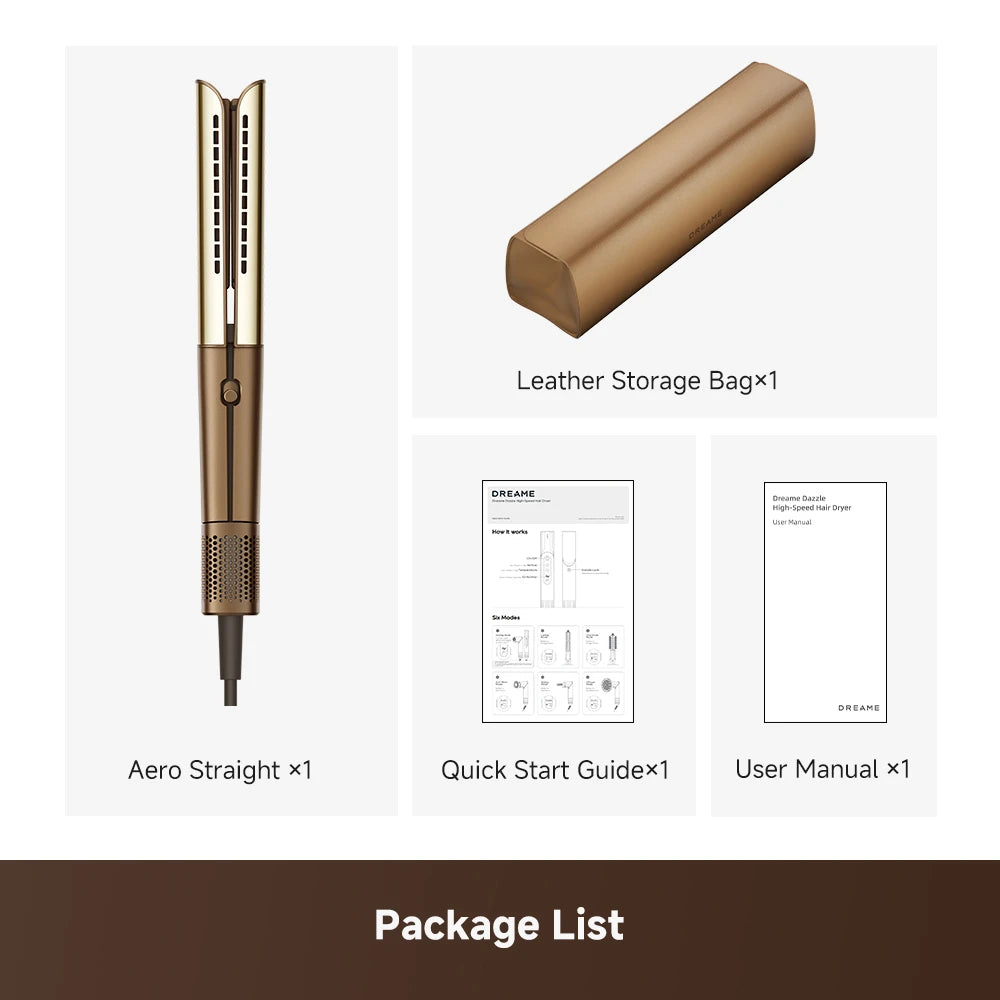 Dreame AeroStraight package includes styling accessories and user guide