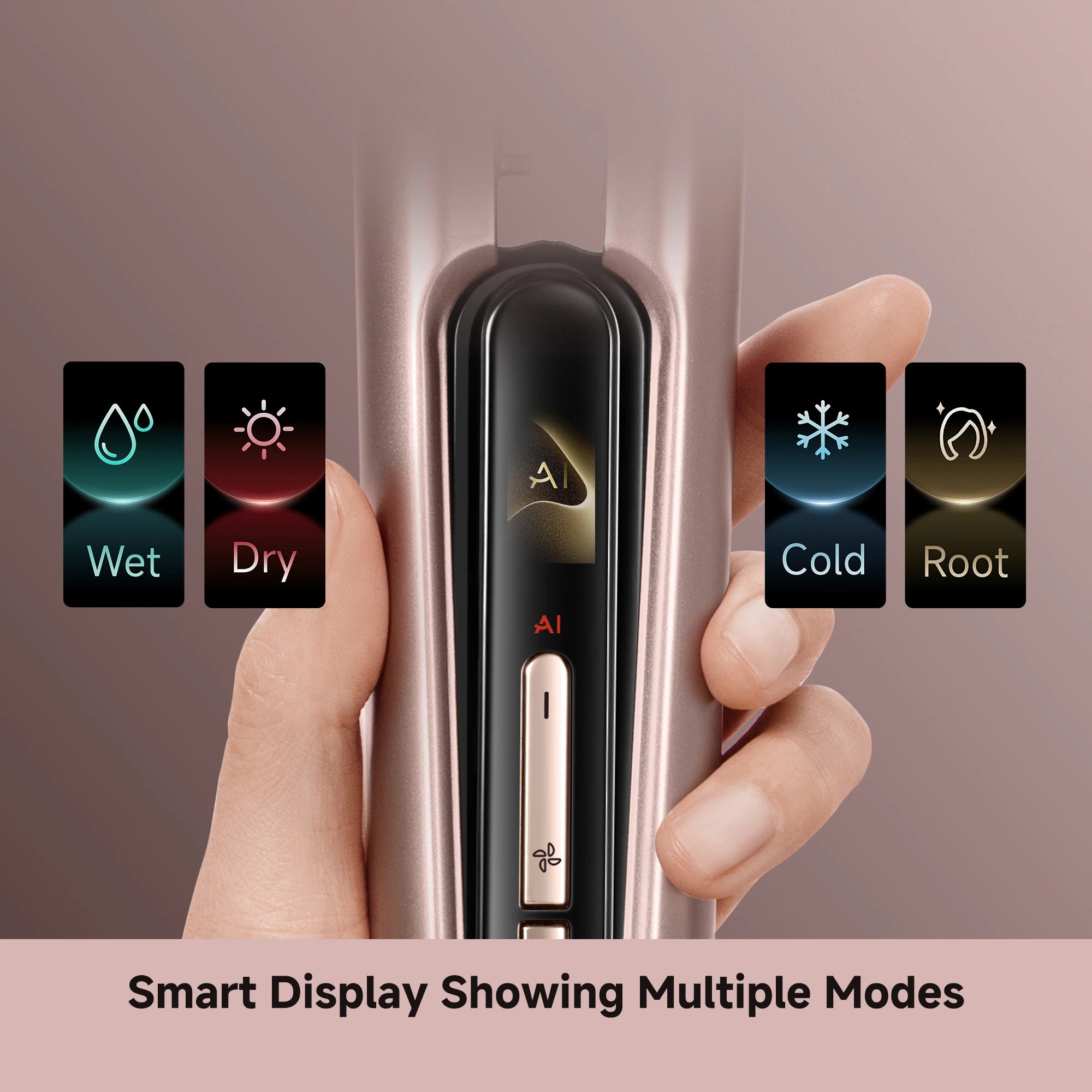 smart display shows styling modes and temperature settings clearly