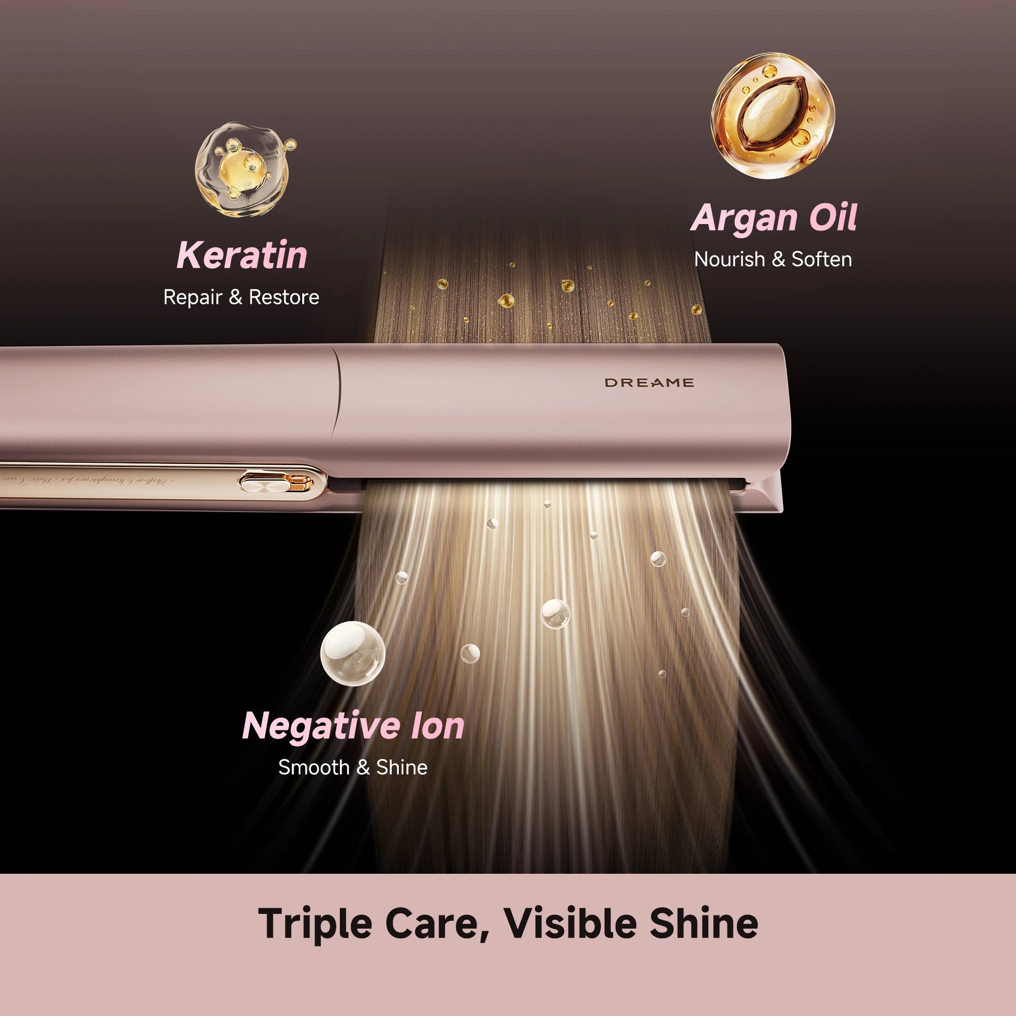 triple care technology helps reduce frizz and enhance hair shine