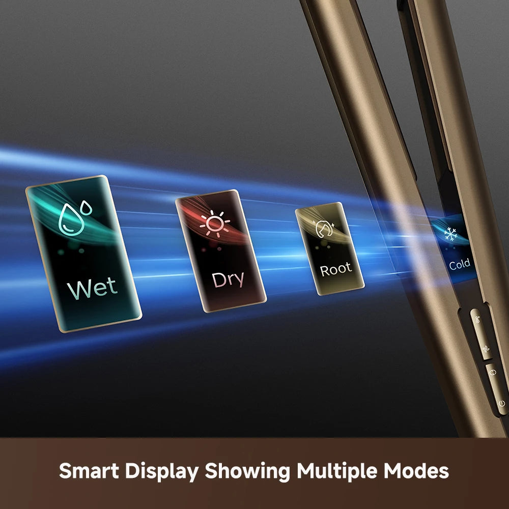 smart display shows styling modes and temperature settings clearly