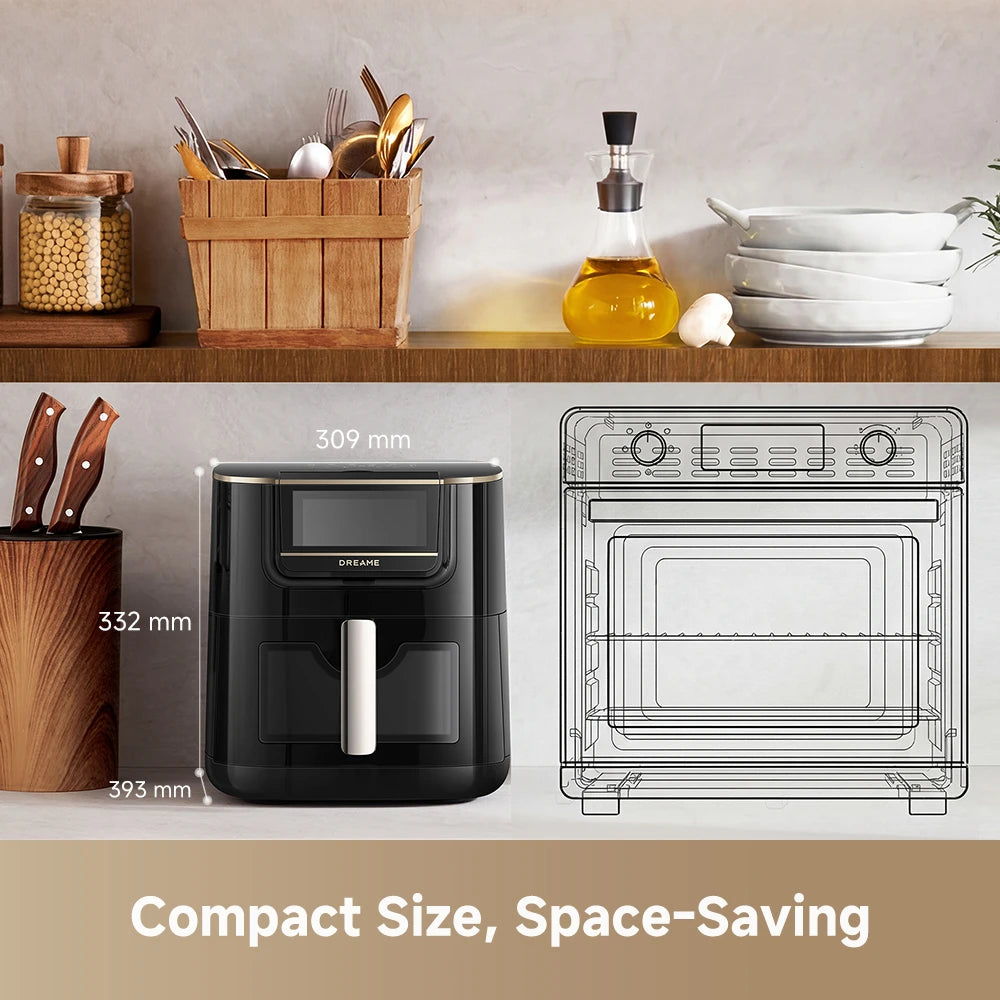 Dreame AF30 air fryer featuring a compact space-saving design that fits easily in modern kitchens
