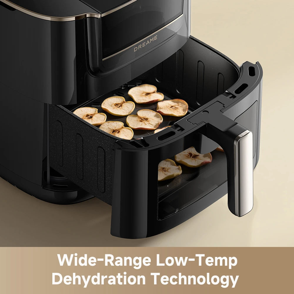 Dreame AF30 air fryer featuring low-temperature dehydration technology for making dried snacks and ingredients