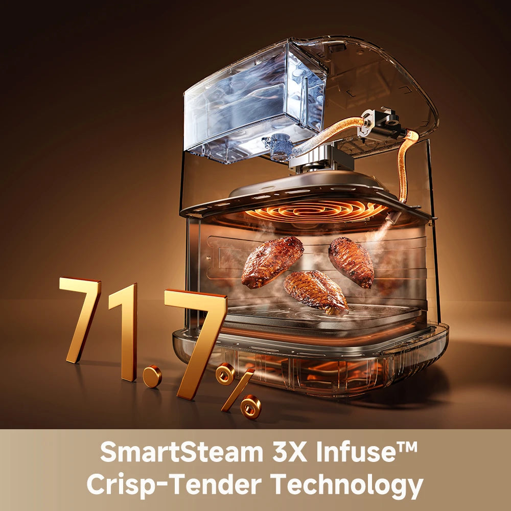 Dreame AF30 air fryer featuring SmartSteam 3X Infuse technology for crispy texture and tender results