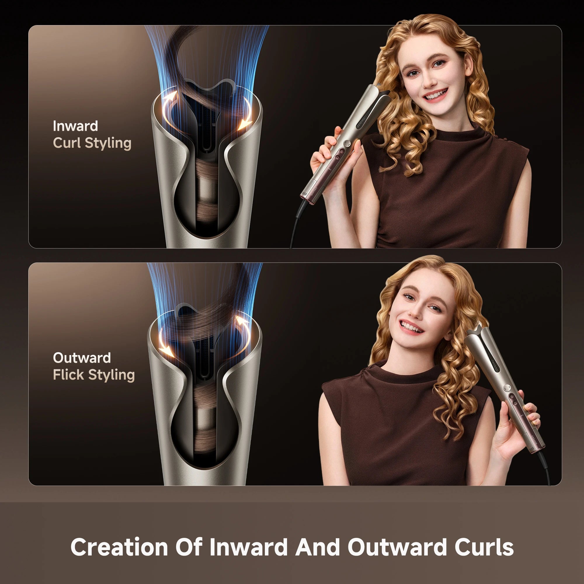Dreame Air Auto hair styler creating both inward and outward curls with versatile styling options