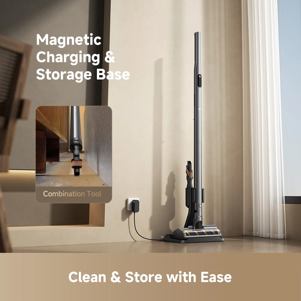 slim storage solution with crevice tool for hard to reach areas