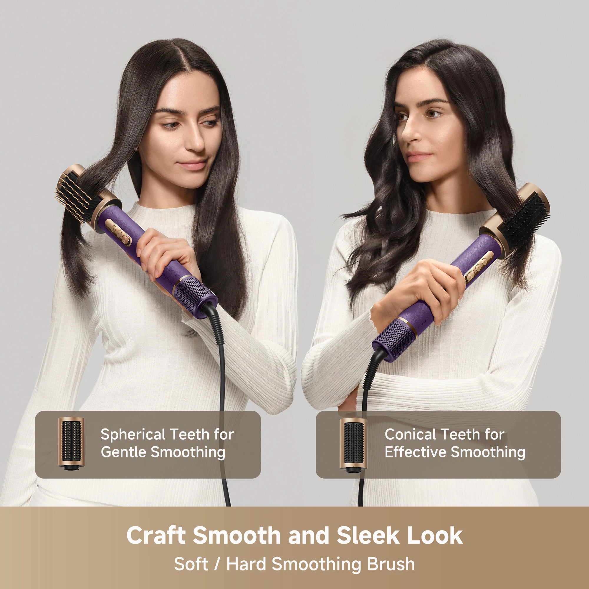 Dreame AirStyle Pro hair styler smoothing brush attachment with soft and firm bristles for sleek results