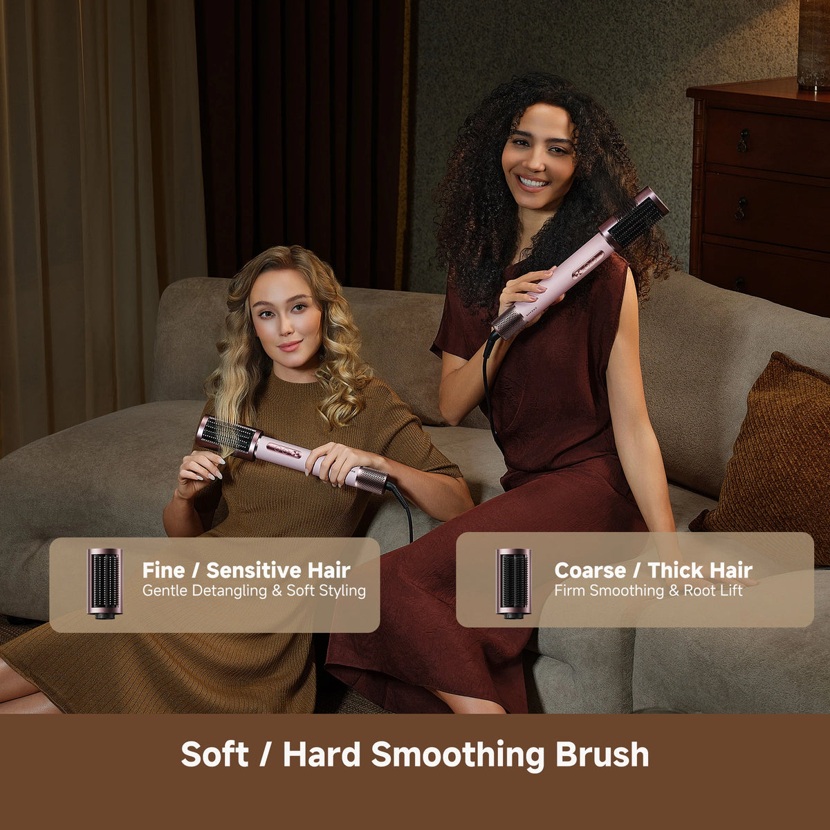 Dreame AirStyle Pro HI hair styler featuring soft and firm smoothing brush attachments for sleek hairstyles