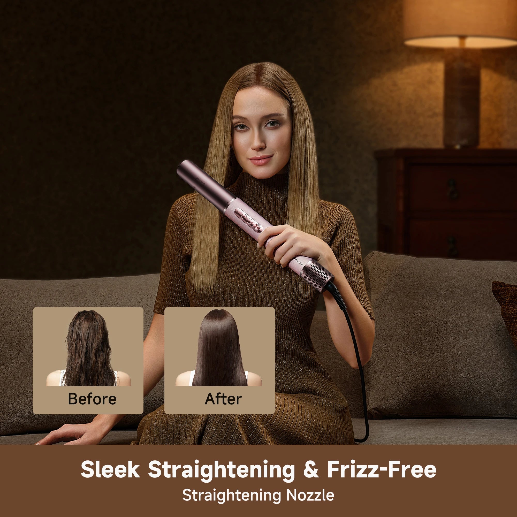 Dreame AirStyle Pro HI hair styler creating sleek straight hair while reducing frizz for a smooth finish