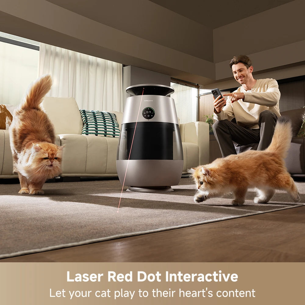 Dreame AP10 pet air purifier equipped with a laser red dot cat toy for interactive pet entertainment