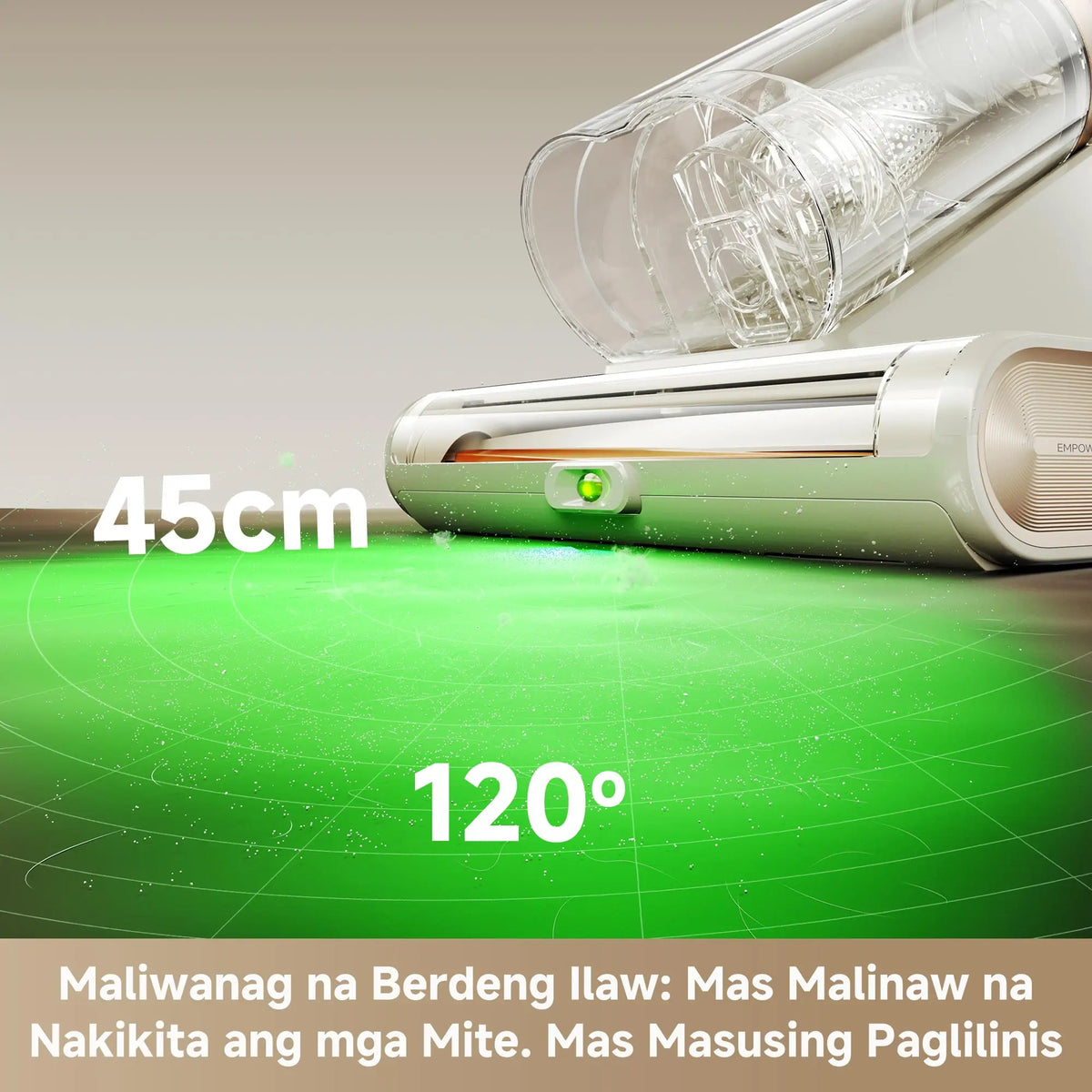 wide angle green light reveals hidden dust mites for deeper cleaning