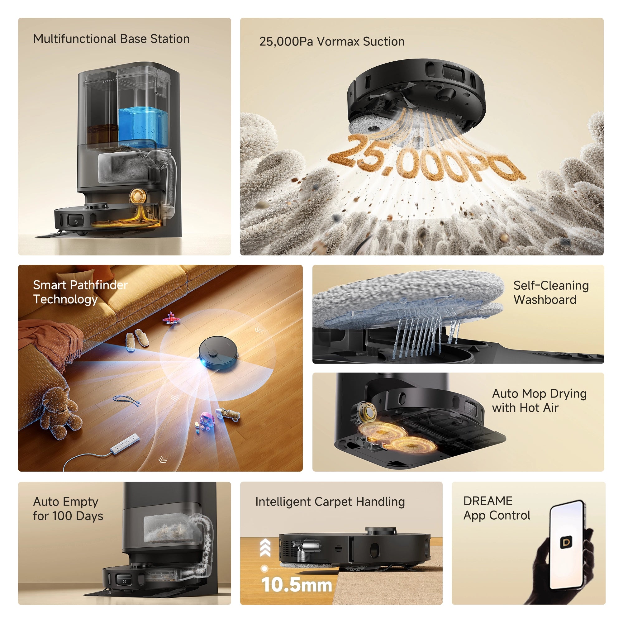 robot vacuum with strong suction auto cleaning and tangle free performance