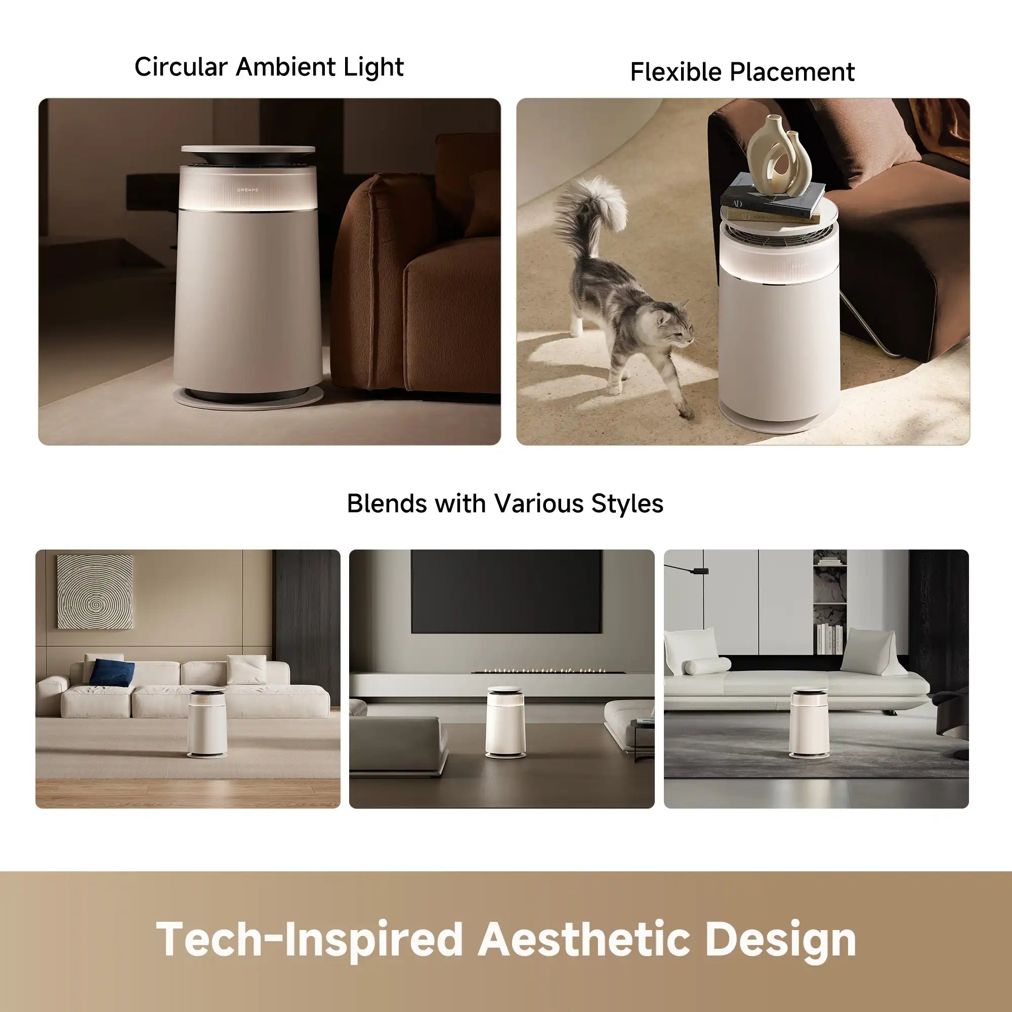 modern air purifier design fits home living room and bedroom