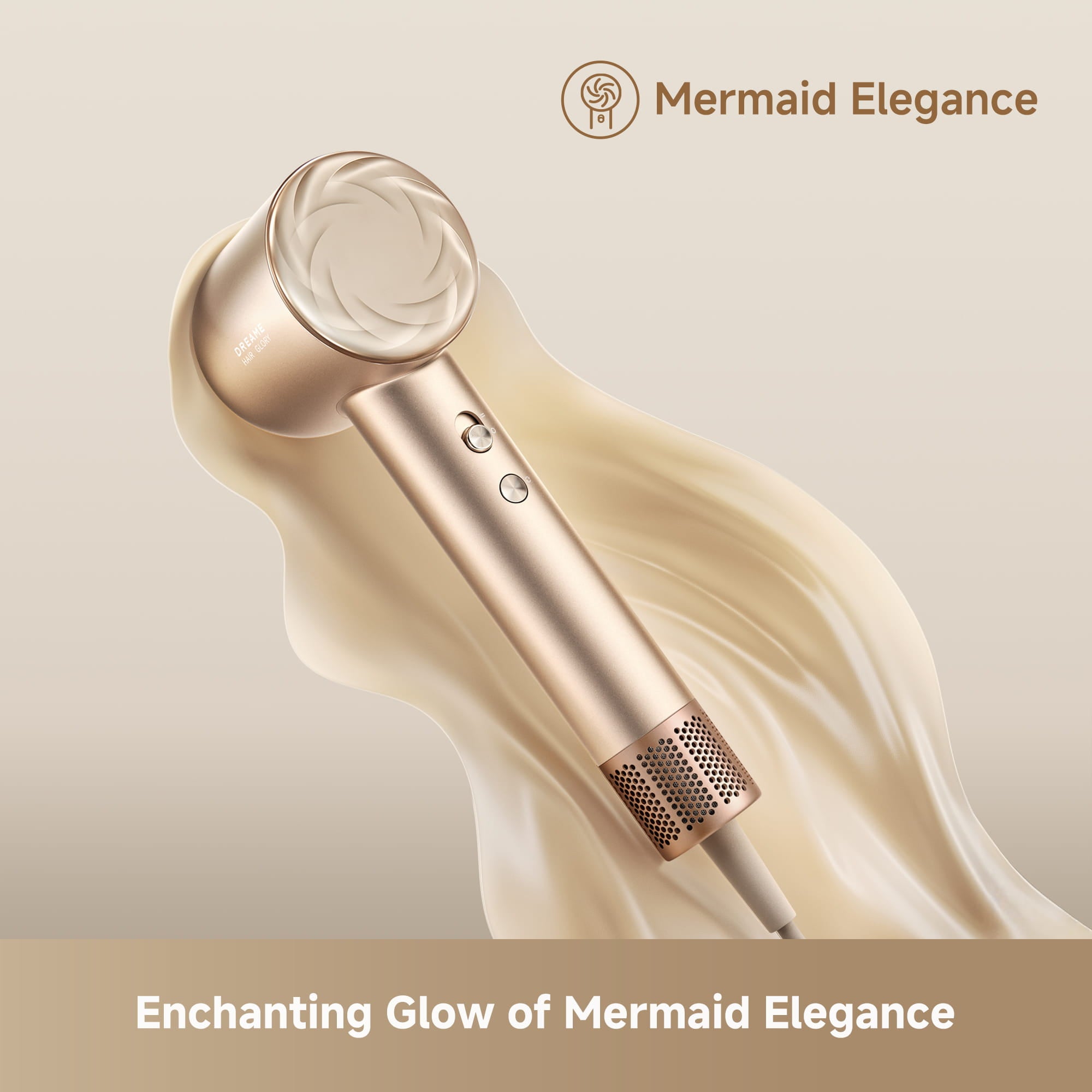 Dreame Glory Uni Hair Dryer creates a glossy, smooth, mermaid-like hair effect.