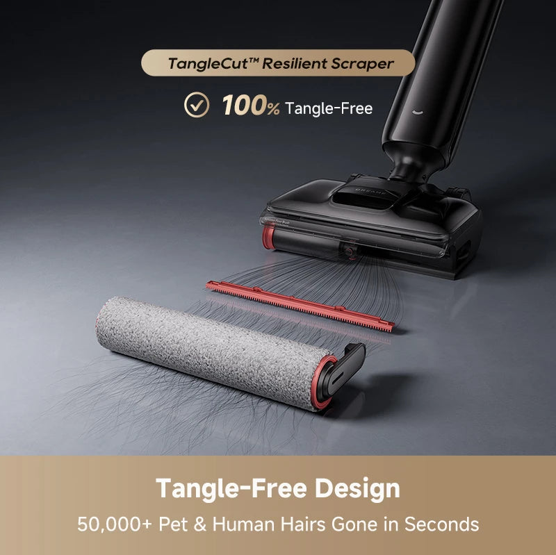 Dreame H16 FlexReach wet and dry vacuum featuring a tangle-free brush that easily handles pet and human hair